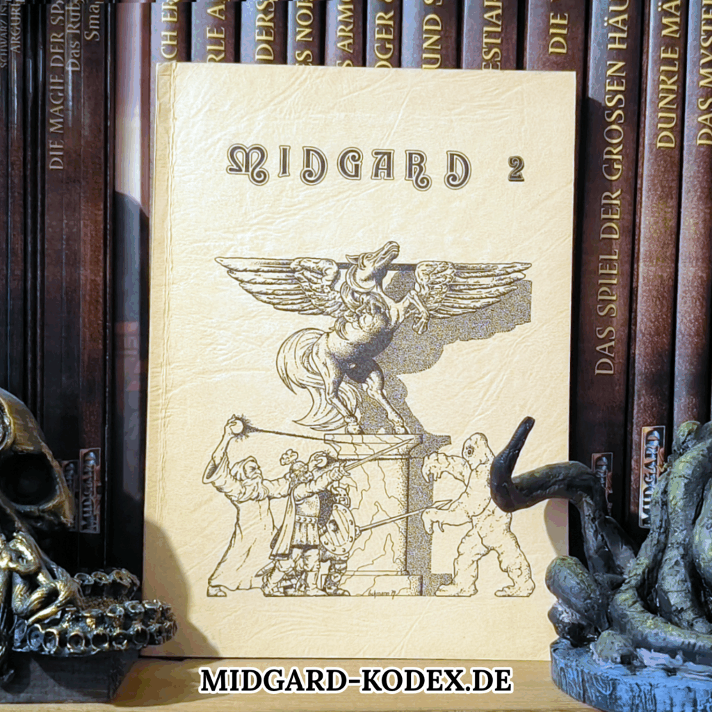 Das Buch "MIDGARD 2" steht vor anderen Büchern.