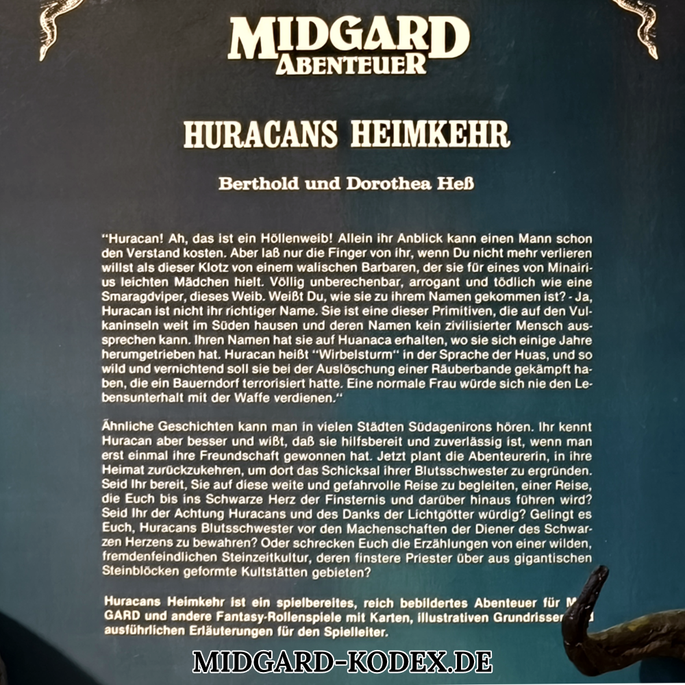 Der Klappentext des Abenteuers "Huracans Heimkehr" für die 2. Edition von MIDGARD.