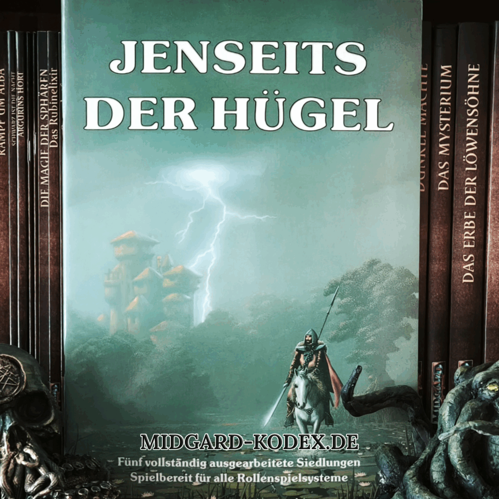 Das Buch "Jenseits der Hügel" steht mit der Vorderseite in einem Regal vor anderen Büchern.